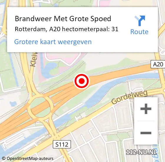 Locatie op kaart van de 112 melding: Brandweer Met Grote Spoed Naar Rotterdam, A20 hectometerpaal: 31 op 24 mei 2022 12:28