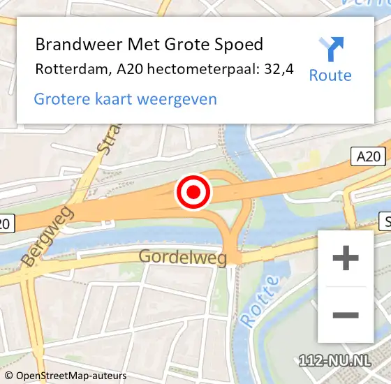 Locatie op kaart van de 112 melding: Brandweer Met Grote Spoed Naar Rotterdam, A20 hectometerpaal: 32,4 op 24 mei 2022 12:33