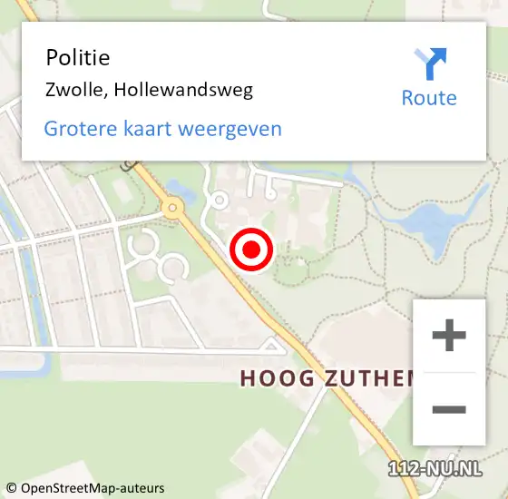 Locatie op kaart van de 112 melding: Politie Zwolle, Hollewandsweg op 24 mei 2022 13:22