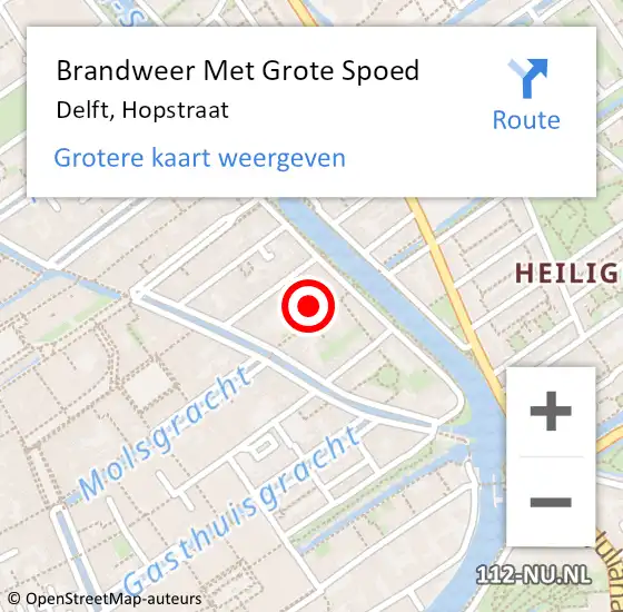 Locatie op kaart van de 112 melding: Brandweer Met Grote Spoed Naar Delft, Hopstraat op 24 mei 2022 13:52