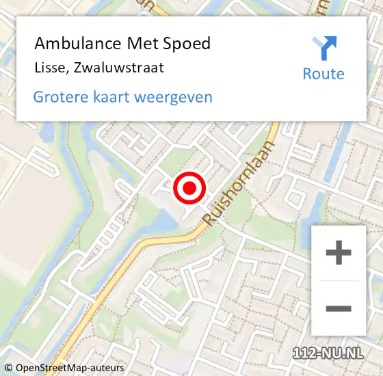 Locatie op kaart van de 112 melding: Ambulance Met Spoed Naar Lisse, Zwaluwstraat op 24 mei 2022 14:25