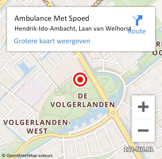 Locatie op kaart van de 112 melding: Ambulance Met Spoed Naar Hendrik-Ido-Ambacht, Laan van Welhorst op 24 mei 2022 17:56