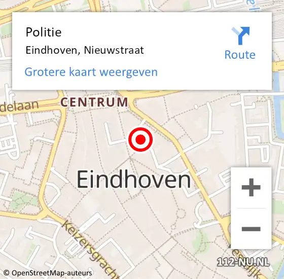 Locatie op kaart van de 112 melding: Politie Eindhoven, Nieuwstraat op 24 mei 2022 18:16