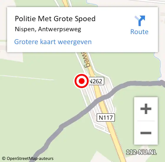 Locatie op kaart van de 112 melding: Politie Met Grote Spoed Naar Nispen, Antwerpseweg op 24 mei 2022 21:37