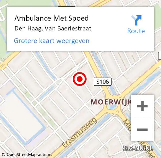 Locatie op kaart van de 112 melding: Ambulance Met Spoed Naar Den Haag, Van Baerlestraat op 25 mei 2022 01:33