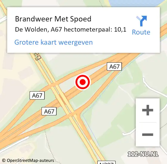 Locatie op kaart van de 112 melding: Brandweer Met Spoed Naar De Wolden, A67 hectometerpaal: 10,1 op 25 mei 2022 08:54