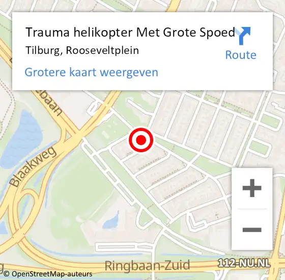 Locatie op kaart van de 112 melding: Trauma helikopter Met Grote Spoed Naar Tilburg, Rooseveltplein op 25 mei 2022 10:04