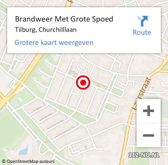 Locatie op kaart van de 112 melding: Brandweer Met Grote Spoed Naar Tilburg, Churchilllaan op 25 mei 2022 10:13