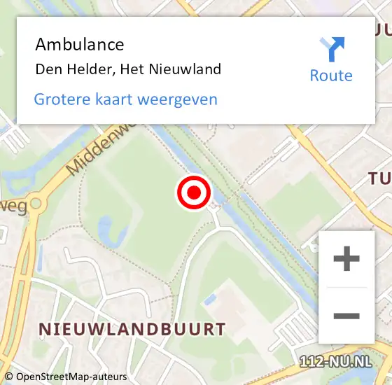 Locatie op kaart van de 112 melding: Ambulance Den Helder, Het Nieuwland op 25 mei 2022 11:46