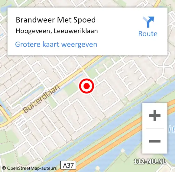 Locatie op kaart van de 112 melding: Brandweer Met Spoed Naar Hoogeveen, Leeuweriklaan op 25 mei 2022 12:00