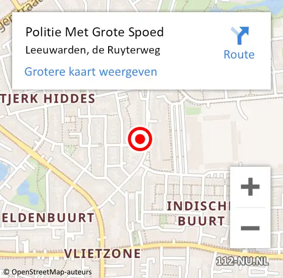 Locatie op kaart van de 112 melding: Politie Met Grote Spoed Naar Leeuwarden, de Ruyterweg op 25 mei 2022 13:03