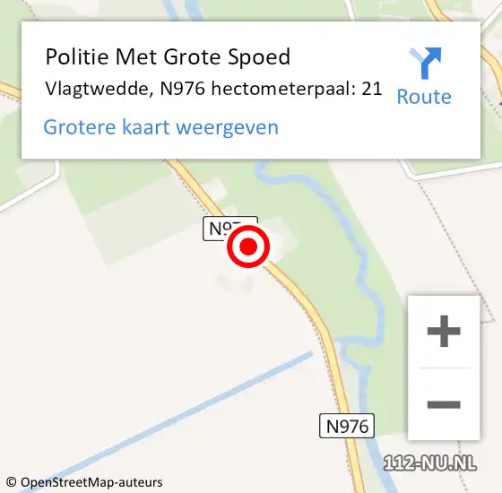 Locatie op kaart van de 112 melding: Politie Met Grote Spoed Naar Vlagtwedde, N976 hectometerpaal: 21 op 25 mei 2022 13:31