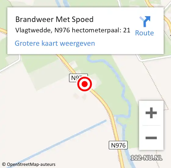 Locatie op kaart van de 112 melding: Brandweer Met Spoed Naar Vlagtwedde, N976 hectometerpaal: 21 op 25 mei 2022 13:36