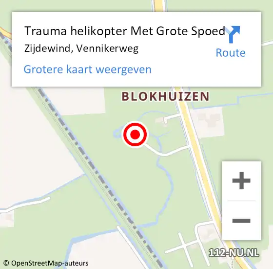 Locatie op kaart van de 112 melding: Trauma helikopter Met Grote Spoed Naar Zijdewind, Vennikerweg op 25 mei 2022 14:34