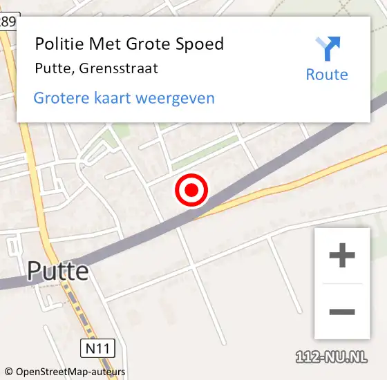 Locatie op kaart van de 112 melding: Politie Met Grote Spoed Naar Putte, Grensstraat op 25 mei 2022 16:05