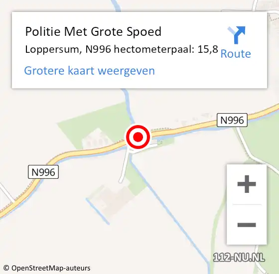 Locatie op kaart van de 112 melding: Politie Met Grote Spoed Naar Loppersum, N996 hectometerpaal: 15,8 op 25 mei 2022 16:16