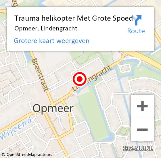 Locatie op kaart van de 112 melding: Trauma helikopter Met Grote Spoed Naar Opmeer, Lindengracht op 25 mei 2022 16:24