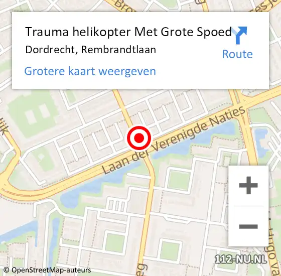 Locatie op kaart van de 112 melding: Trauma helikopter Met Grote Spoed Naar Dordrecht, Rembrandtlaan op 25 mei 2022 19:34