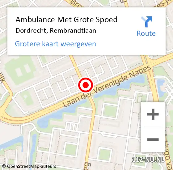 Locatie op kaart van de 112 melding: Ambulance Met Grote Spoed Naar Dordrecht, Rembrandtlaan op 25 mei 2022 19:35