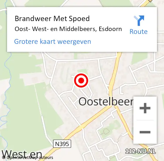 Locatie op kaart van de 112 melding: Brandweer Met Spoed Naar Oost- West- en Middelbeers, Esdoorn op 25 mei 2022 21:24