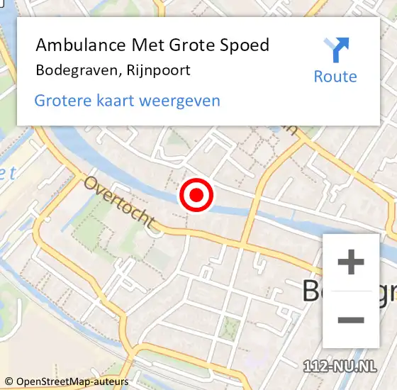 Locatie op kaart van de 112 melding: Ambulance Met Grote Spoed Naar Bodegraven, Rijnpoort op 25 mei 2022 21:51