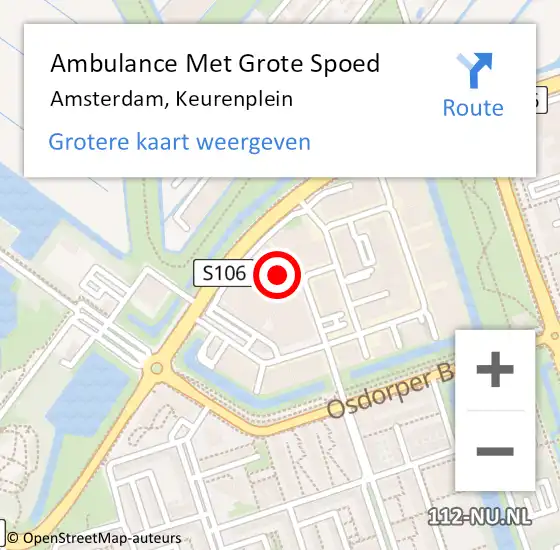 Locatie op kaart van de 112 melding: Ambulance Met Grote Spoed Naar Amsterdam, Keurenplein op 25 mei 2022 22:53