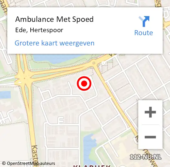 Locatie op kaart van de 112 melding: Ambulance Met Spoed Naar Ede, Hertespoor op 25 mei 2022 23:03