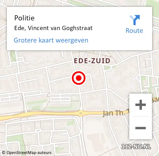 Locatie op kaart van de 112 melding: Politie Ede, Vincent van Goghstraat op 26 mei 2022 00:26
