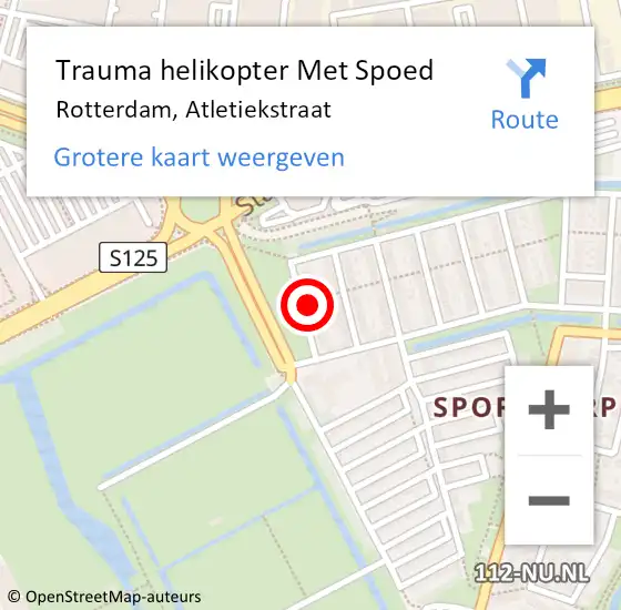 Locatie op kaart van de 112 melding: Trauma helikopter Met Spoed Naar Rotterdam, Atletiekstraat op 26 mei 2022 01:17