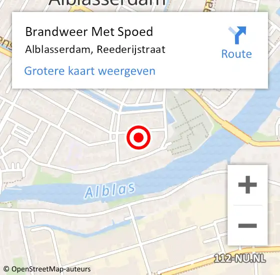 Locatie op kaart van de 112 melding: Brandweer Met Spoed Naar Alblasserdam, Reederijstraat op 26 mei 2022 01:56
