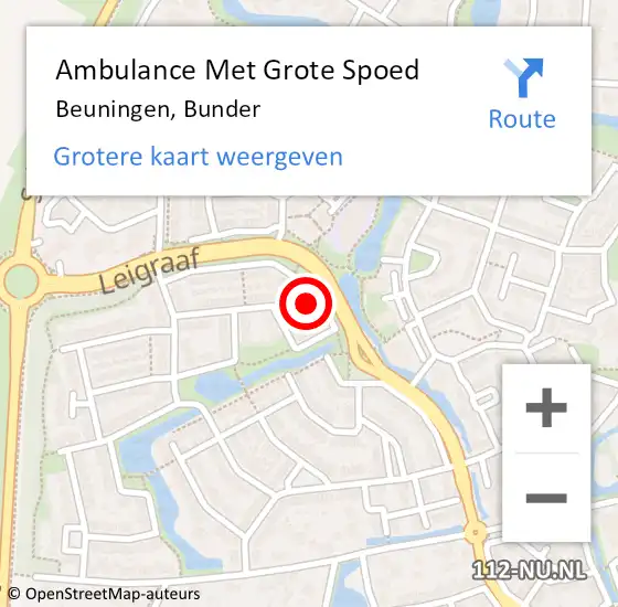 Locatie op kaart van de 112 melding: Ambulance Met Grote Spoed Naar Beuningen, Bunder op 26 mei 2022 03:33