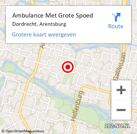Locatie op kaart van de 112 melding: Ambulance Met Grote Spoed Naar Dordrecht, Arentsburg op 26 mei 2022 06:38