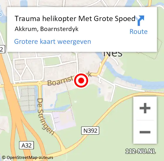 Locatie op kaart van de 112 melding: Trauma helikopter Met Grote Spoed Naar Akkrum, Boarnsterdyk op 26 mei 2022 09:06