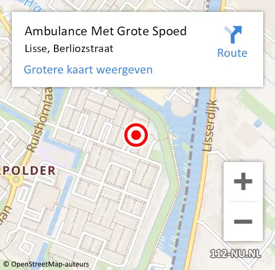 Locatie op kaart van de 112 melding: Ambulance Met Grote Spoed Naar Lisse, Berliozstraat op 26 mei 2022 10:35