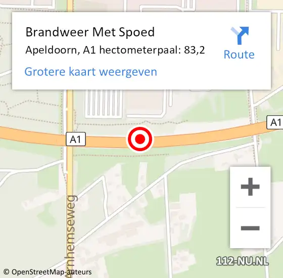 Locatie op kaart van de 112 melding: Brandweer Met Spoed Naar Apeldoorn, A1 hectometerpaal: 83,2 op 26 mei 2022 12:30