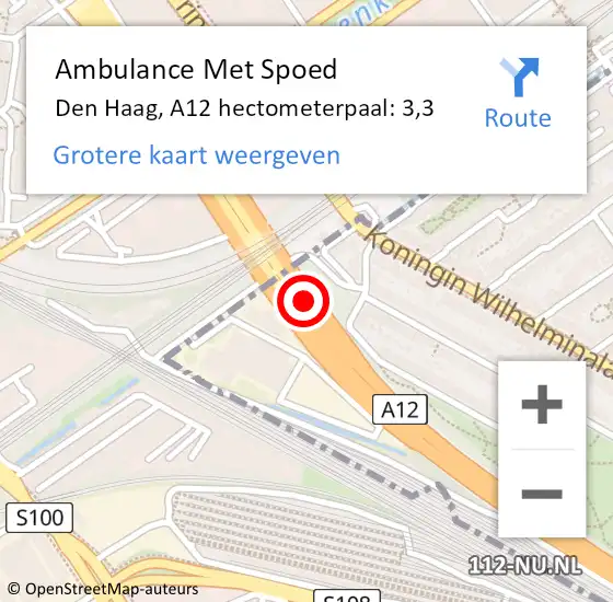 Locatie op kaart van de 112 melding: Ambulance Met Spoed Naar Den Haag, A12 hectometerpaal: 3,3 op 26 mei 2022 13:05
