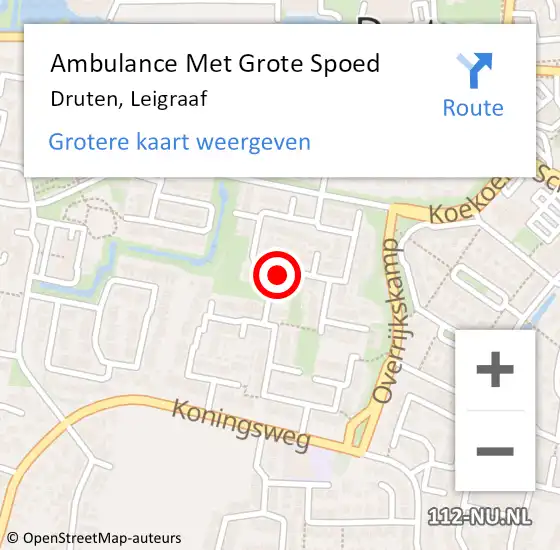 Locatie op kaart van de 112 melding: Ambulance Met Grote Spoed Naar Druten, Leigraaf op 26 mei 2022 13:44