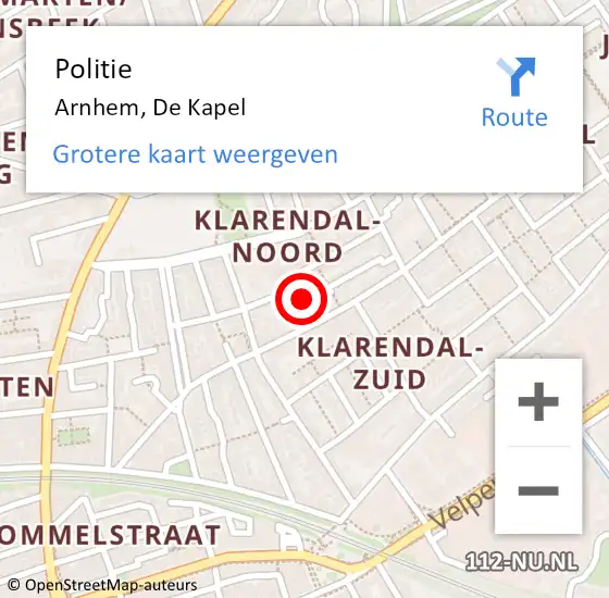 Locatie op kaart van de 112 melding: Politie Arnhem, De Kapel op 26 mei 2022 14:33