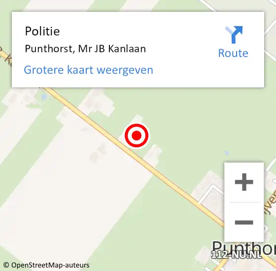 Locatie op kaart van de 112 melding: Politie Punthorst, Mr JB Kanlaan op 26 mei 2022 15:33