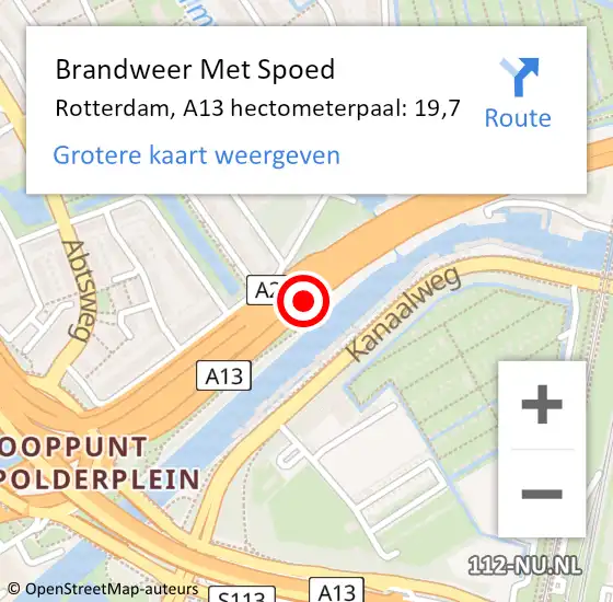 Locatie op kaart van de 112 melding: Brandweer Met Spoed Naar Rotterdam, A13 hectometerpaal: 19,7 op 26 mei 2022 17:34