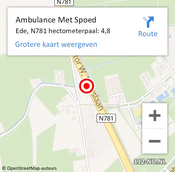 Locatie op kaart van de 112 melding: Ambulance Met Spoed Naar Ede, N781 hectometerpaal: 4,8 op 26 mei 2022 22:41
