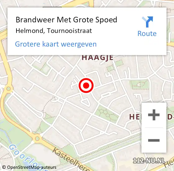 Locatie op kaart van de 112 melding: Brandweer Met Grote Spoed Naar Helmond, Tournooistraat op 27 mei 2022 01:53