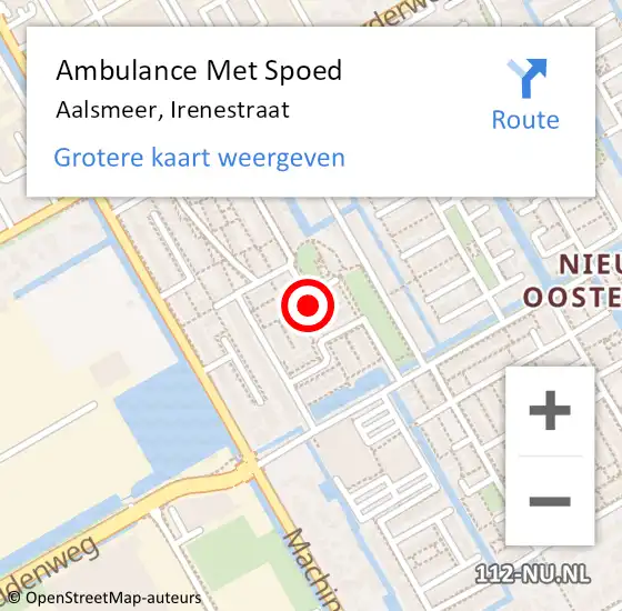 Locatie op kaart van de 112 melding: Ambulance Met Spoed Naar Aalsmeer, Irenestraat op 27 mei 2022 02:21