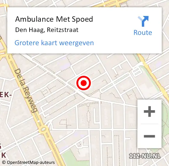 Locatie op kaart van de 112 melding: Ambulance Met Spoed Naar Den Haag, Reitzstraat op 27 mei 2022 06:54