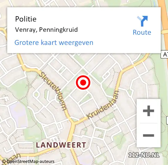 Locatie op kaart van de 112 melding: Politie Venray, Penningkruid op 27 mei 2022 07:56