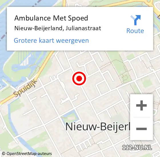 Locatie op kaart van de 112 melding: Ambulance Met Spoed Naar Nieuw-Beijerland, Julianastraat op 27 mei 2022 10:12