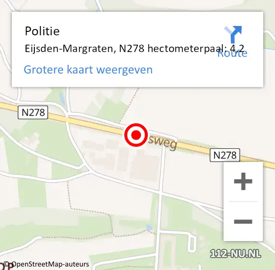Locatie op kaart van de 112 melding: Politie Eijsden-Margraten, N278 hectometerpaal: 4,2 op 27 mei 2022 10:24