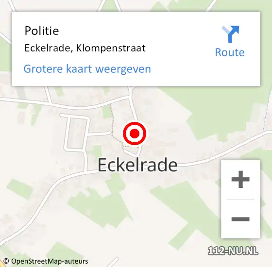 Locatie op kaart van de 112 melding: Politie Eckelrade, Klompenstraat op 27 mei 2022 10:55