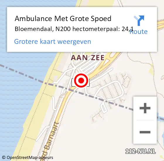 Locatie op kaart van de 112 melding: Ambulance Met Grote Spoed Naar Bloemendaal, N200 hectometerpaal: 24,1 op 27 mei 2022 12:52