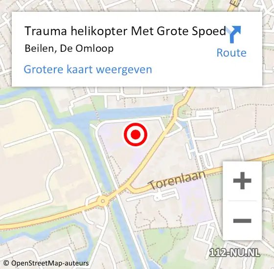Locatie op kaart van de 112 melding: Trauma helikopter Met Grote Spoed Naar Beilen, De Omloop op 27 mei 2022 13:31